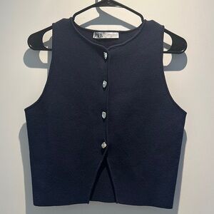 Zara Dark Blue Buttoned Vest